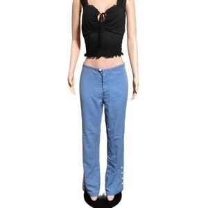 women's high-waist blue elastic waist with buttons on hem pants M